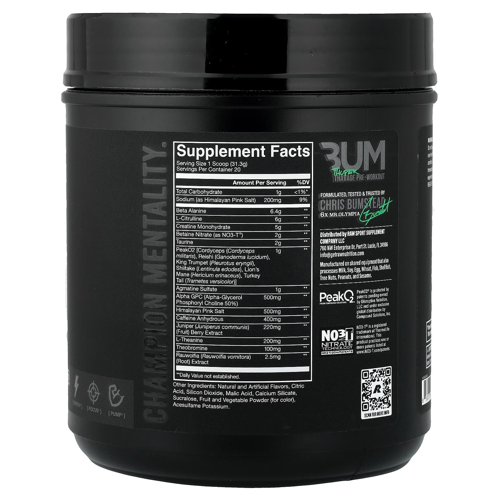 RAW Nutrition Bum Thuper Thavage Pre-Workout – Watermelon Grape, 626 g - Image 2