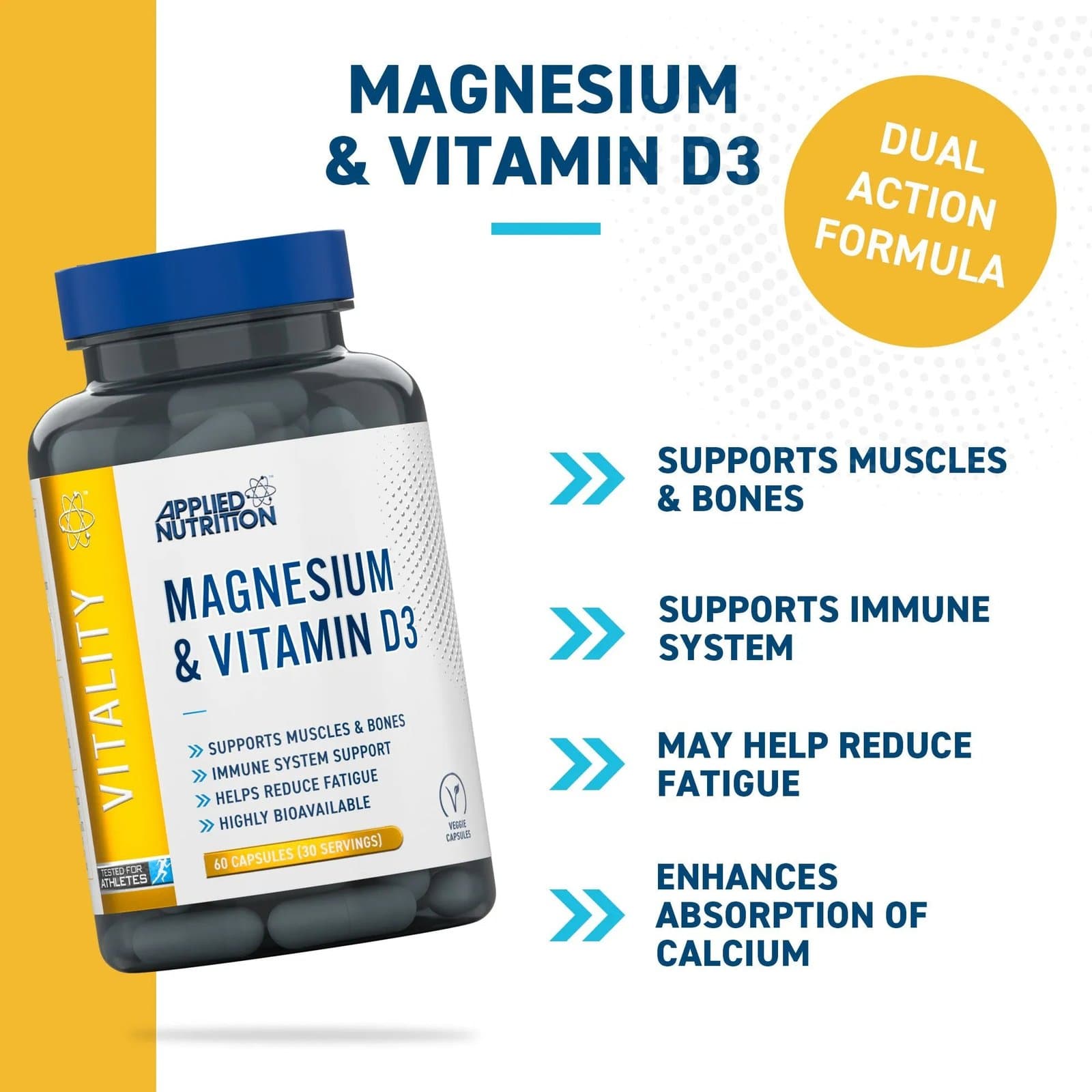Applied Nutrition Magnesium & Vitamin D3 – 60 Capsules - Image 2